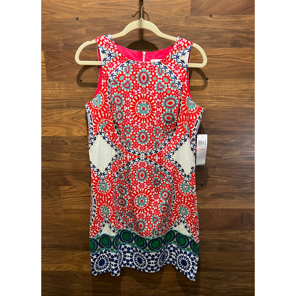 London Times Sleeveless Dress NWT Geometric Medallion Pattern Women's Size 10